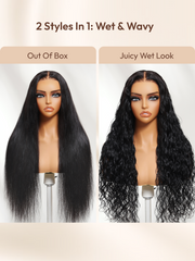 UNice 13x4 Bye Bye Slip TM 2-in-1 Straight to Water Wave Wet and Wavy Human Hair Wig With Invisi Drawstring