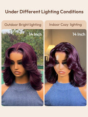 UNice 100% Human Hair Black Cherry Bye-Bye Knots TM 7x5 Lace Glueless Bob Drawstring Body Wave Wig 150% Density
