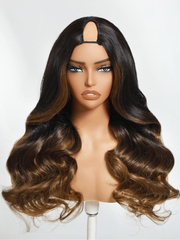 UNice EasiContour TM V Part Black to Chestnut Brown Ombre Body Wave Wig With Invisi Drawstring