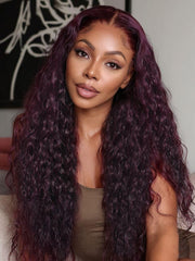 UNice 13x4 Pre-Everything TM Lace Frontal Black Cherry Water Wave Glueless Drawstring Wig 100% Human Hair Wigs