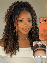 7x5 Bye Bye Slip TM Glueless Lace Black to Chestnut Brown Ombre Burmese Curly With Finger Coil Ends Wig-Put On & Go With Invisi Drawstring