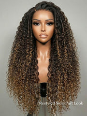 UNice 7x5 Bye Bye Slip TM Glueless Lace Dark Brown to Caramel Ombre with Dark Roots Jerry Curly Wig with Spiral Curls