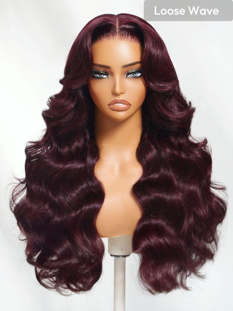 7x5 & 13x4 Bye-Bye Slip TM Glueless Lace Purple Black Cherry Loose Wave & Layered Straight Wig-Pull & Go With Invisi Drawstring