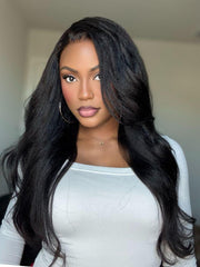 UNice 13x4 HD Real Scalp TM Wig Invisible Lace Frontal Black Kinky Straight Wig With Invisi Drawstring
