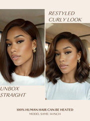 UNice Bye-Bye Slip TM 7x5 Lace Glueless Dark Chocolate Brown Side Part Yaki Straight Bob Wig with Invisi Drawstring Can Be Heated