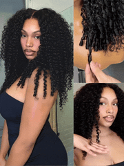 UNice 7x5 Lace Bye Bye Slip TM Natural Black Afro Kinky Curly with Finger Coil Ends Drawstring Wig 180% Density