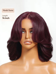 UNice 100% Human Hair Black Cherry Bye-Bye Knots TM 7x5 Lace Glueless Bob Drawstring Body Wave Wig 150% Density