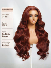 UNice 7x5 Bye Bye Slip Wig Glueless Lace 150% density Flattering Sun-Kissed Warm Tones Reddish Brown Body Wave Bleached Knots Drawstring Wig