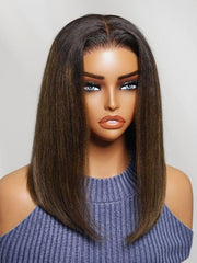 UNice 7x5 Bye Bye Slip TM Lace Balayage Highlights Yaki Straight Bob Wig with Invisi Drawstring