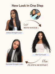 UNice 13x4 Bye Bye Slip TM 2-in-1 Straight to Water Wave Wet and Wavy Human Hair Wig With Invisi Drawstring