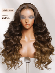 UNice 360 HD Lace Pre-plucked Luxury Raw Virgin Hair Chocolate Brown to Caramel Honey Blonde Ombre Body Wave Wig