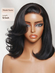 UNice 7x5 Bye-Bye Slip TM Lace Natural Black Side Part Blowout Bob Wig with Soft Curled Ends