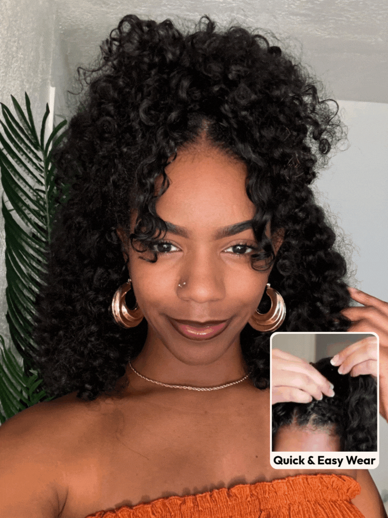 UNice InvisiBlend TM V part Jerry Curly& Kinky Curly Wig With Invisi Drawstring 100% Human Hair No Leave Out Protect Your Natural Hair 180% Density