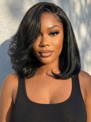 UNice 7x5 Bye-Bye Slip TM Lace Natural Black Side Part Blowout Bob Wig with Soft Curled Ends