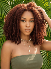 UNice 7x5 Bye-Bye Knots TM Wig Glueless Lace Sunset Jerry Curly & Afro Kinky Curly for Reddish Brown Drawstring Wig With Bleached Knots