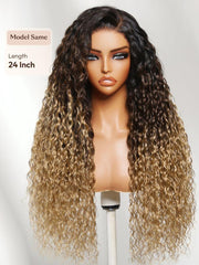 UNice No Slip 7x5 Lace Black to Brown to Blonde Ombre Water Wave Glueless Human Wig with Invisi Drawstring