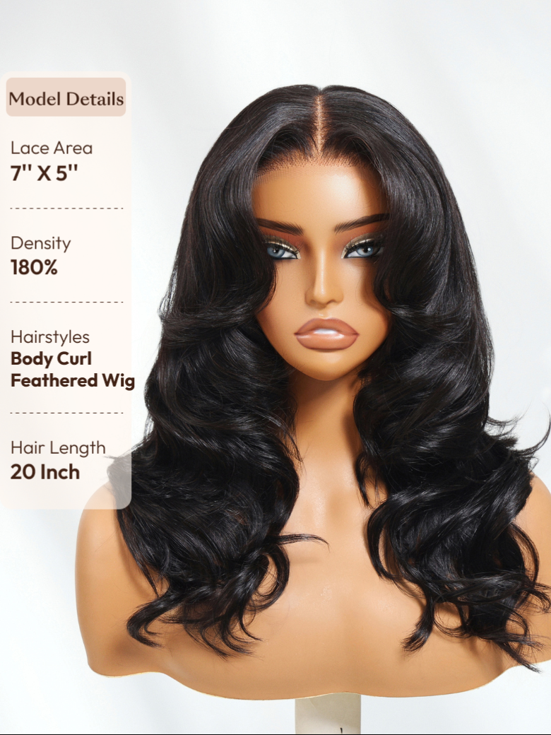 UNice 7x5 Lace Bye-Bye Slip TM Wig Feathered Layer Left Side Part 200% Density Wig with Secure Silicone Strips and Drawstring