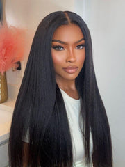 UNice 13x4 HD Real Scalp TM Wig Invisible Lace Frontal Black Kinky Straight Wig With Invisi Drawstring