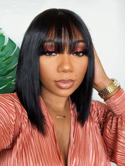 UNice Short Bob Wigs Black Wig for Women with Bangs Machine Made Straight Wig