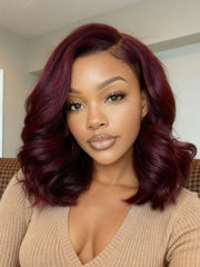 UNice 100% Human Hair Black Cherry Bye-Bye Knots TM 7x5 Lace Glueless Bob Drawstring Body Wave Wig 150% Density