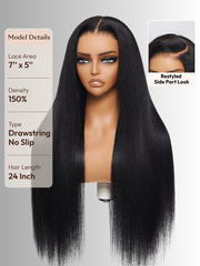 7x5 Bye Bye Slip TM & 13x4 Pre-Everything TM Yaki Straight Black & Balayage Highlights Glueless Wig With Invisible Drawstring