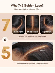 UNice 7x5 Bye-Bye Slip TM Lace Loose Wave Butterscotch Highlights Brown with Free Face Framing Bangs Wig 150% Density