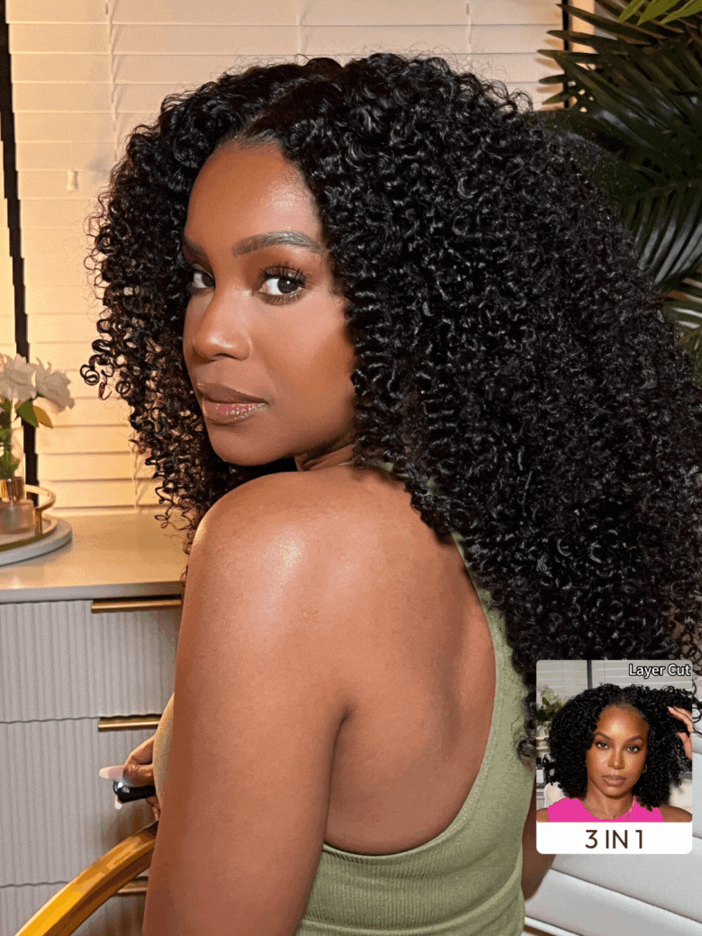 UNice Maxreal Half Wig 2x4 Lace Part Black Kinky Curly Wig