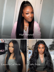 7x5 Bye Bye Slip TM & 13x4 Pre-Everything TM Yaki Straight Black & Balayage Highlights Glueless Wig With Invisible Drawstring