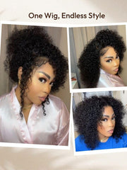 UNice 7x5 Lace Bye Bye Knots Glueless Wig Black Kinky Curly Wig With 4C Baby Hair 150% Density Drawstring Wig