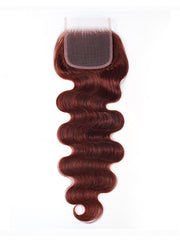 UNice Dark Auburn Body Wave Remy Human Hair 3 Bundles With Closure Deal