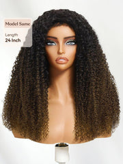 UNice Flip Over Half Wig Black to Chestnut Brown Ombre Kinky Curly Wig