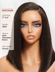 UNice Bye-Bye Slip TM 7x5 Lace Glueless Dark Chocolate Brown Side Part Yaki Straight Bob Wig with Invisi Drawstring Can Be Heated