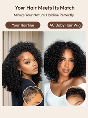 UNice 7x5 Lace Bye Bye Knots Glueless Wig Black Kinky Curly Wig With 4C Baby Hair 150% Density Drawstring Wig