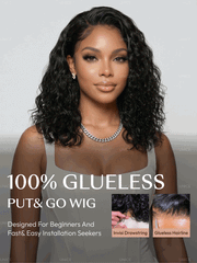 UNice Bye-Bye Slip TM 6X4 Glueless Lace "C" Side Part Loose Wavy Bob 220% High Density Drawstring Wig For Beginners