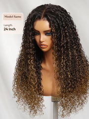 UNice 7x5 Bye Bye Slip TM Glueless Lace Dark Brown to Caramel Ombre with Dark Roots Jerry Curly Wig with Spiral Curls