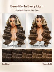 UNice 13x4 Bye Bye Slip TM Lace Frontal Honey Brown Loose Wave Drawstring Wig with Golden Blonde Face Framing Layers