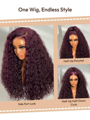 UNice 13x4 Pre-Everything TM Lace Frontal Black Cherry Water Wave Glueless Drawstring Wig 100% Human Hair Wigs