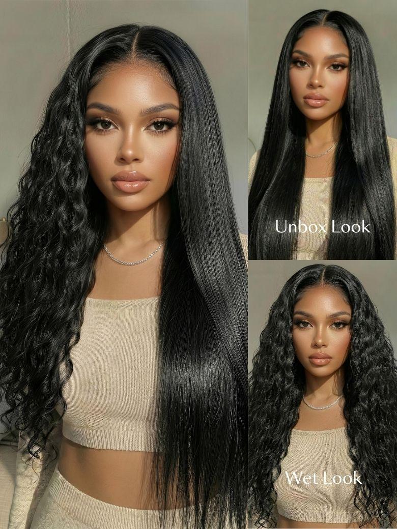 UNice 13x4 Bye Bye Slip TM 2-in-1 Straight to Water Wave Wet and Wavy Human Hair Wig With Invisi Drawstring