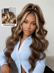 UNice 13x4 Bye Bye Slip TM Lace Frontal Honey Brown Loose Wave Drawstring Wig with Golden Blonde Face Framing Layers