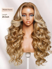 UNice 13x4 Bye Bye Slip TM Lace Frontal Honey Blonde with Beige Highlights Loose Wave Wig with Face Framing Layers