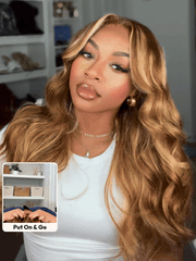 7x5 Bye-Bye Knots & 13x4 Bye Bye Slip Wig With Drawstring Pre-Cut Glueless Lace Honey Blonde Body Wave Wig