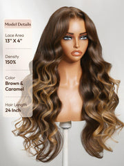 UNice Bye-Bye Slip TM 7x5 Lace Deep Brown with Caramel Higlights Loose Wave Drawstring Glueless Wig