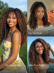7x5 Bye Bye Slip TM Glueless Lace Black to Chestnut Brown Ombre Burmese Curly With Finger Coil Ends Wig-Put On & Go With Invisi Drawstring