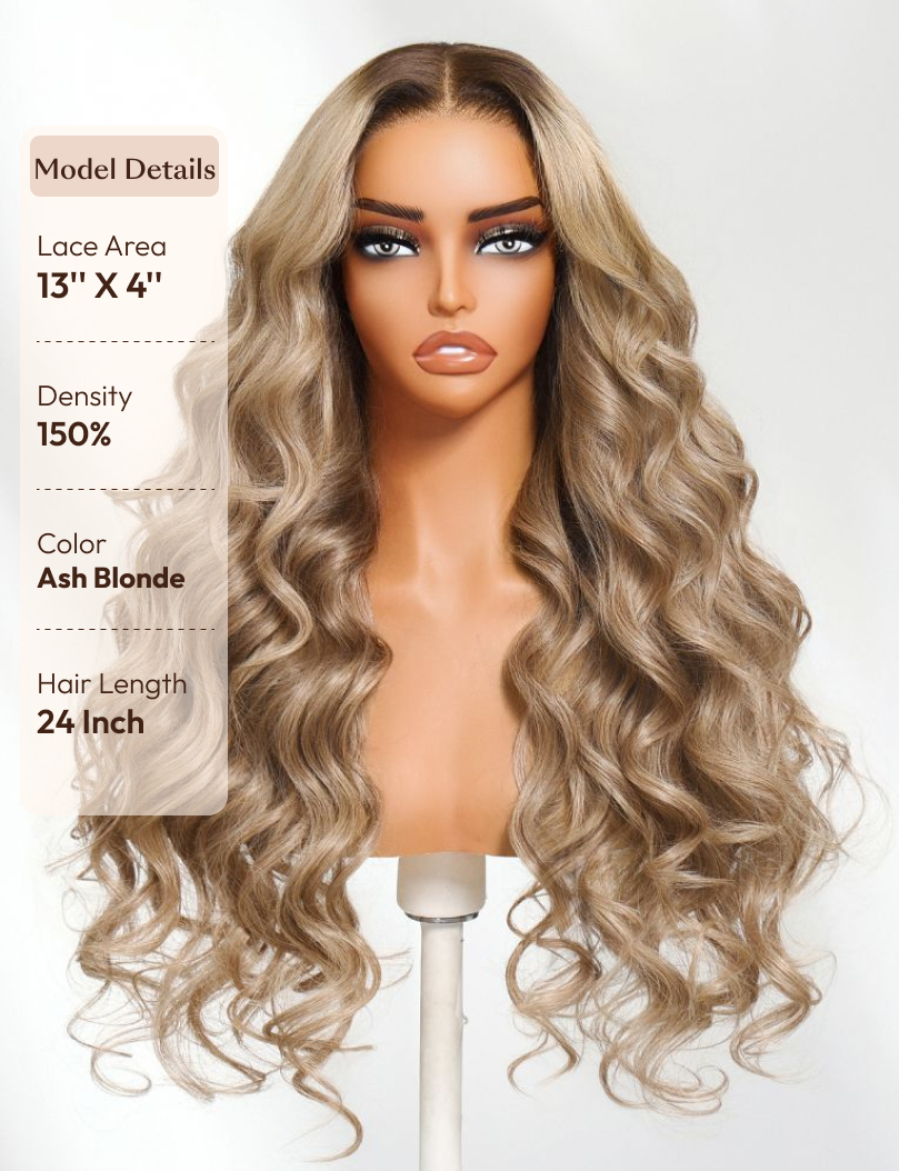 UNice Ash Blonde With Brown Roots No Slip 13x4 Pre-Everything TM Lace Frontal Body Wave Wig with Invisi Drawstring