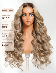 UNice Ash Blonde With Brown Roots No Slip 13x4 Pre-Everything TM Lace Frontal Body Wave Wig with Invisi Drawstring
