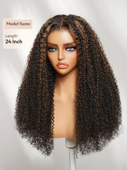 UNice 7x5 Bye Bye Slip TM Lace Black with Golden Brown Highlights Kinky Curly Wig with Invisi Drawstring