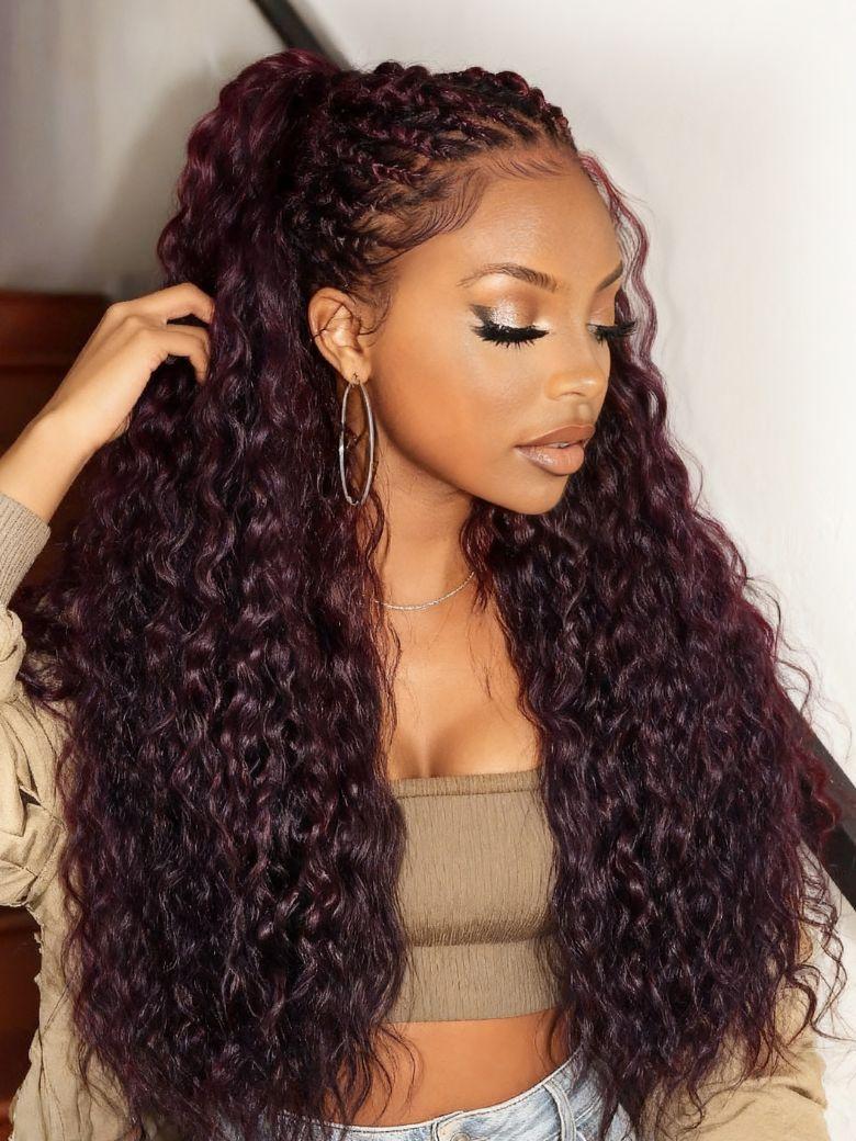 UNice 13x4 Pre-Everything TM Lace Frontal Black Cherry Water Wave Glueless Drawstring Wig 100% Human Hair Wigs
