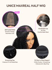 UNice Maxreal Half Wig 2x4 Lace Part Black Kinky Curly Wig