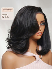 UNice 7x5 Bye-Bye Slip TM Lace Natural Black Side Part Blowout Bob Wig with Soft Curled Ends