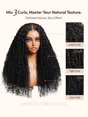 UNice Bye-Bye Knots TM 7x5 Lace Black Defined Coils 3C-4A Blend Curly Wig with Invisi Drawstring